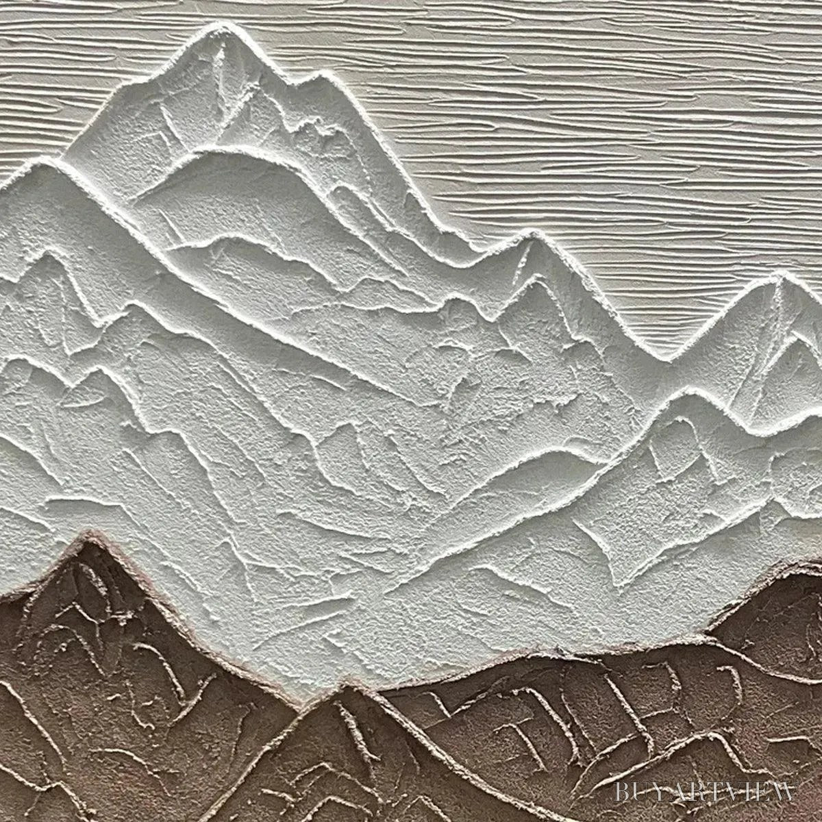 BUYARTVIEW Earth River – Textured Brown and White Mountain River Landscape Painting - image 3