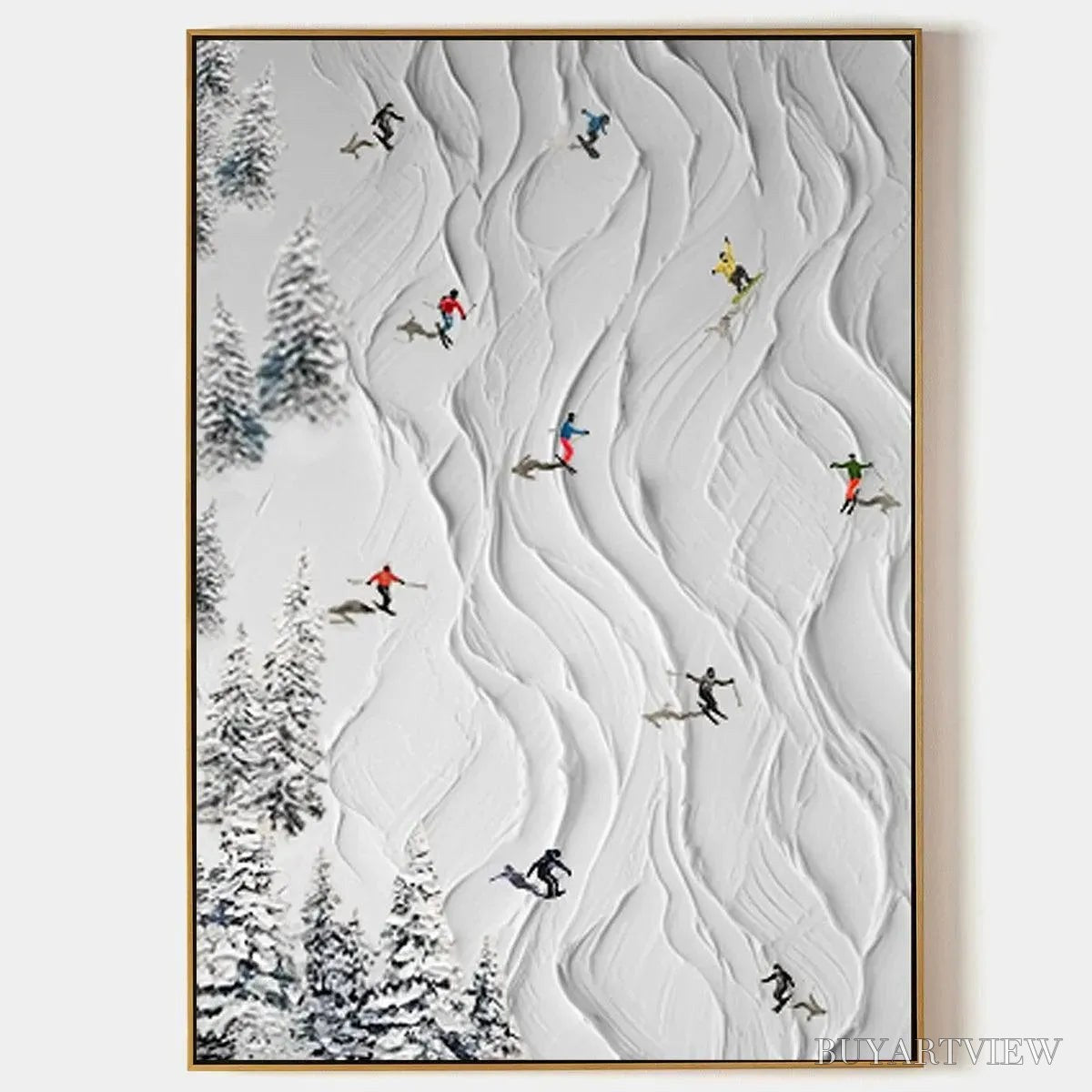 BUYARTVIEW Alpine Slopes – Textured White Skiing Landscape Painting - image 1