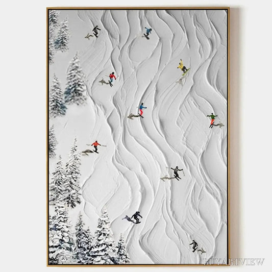 BUYARTVIEW Alpine Slopes – Textured White Skiing Landscape Painting - image 1