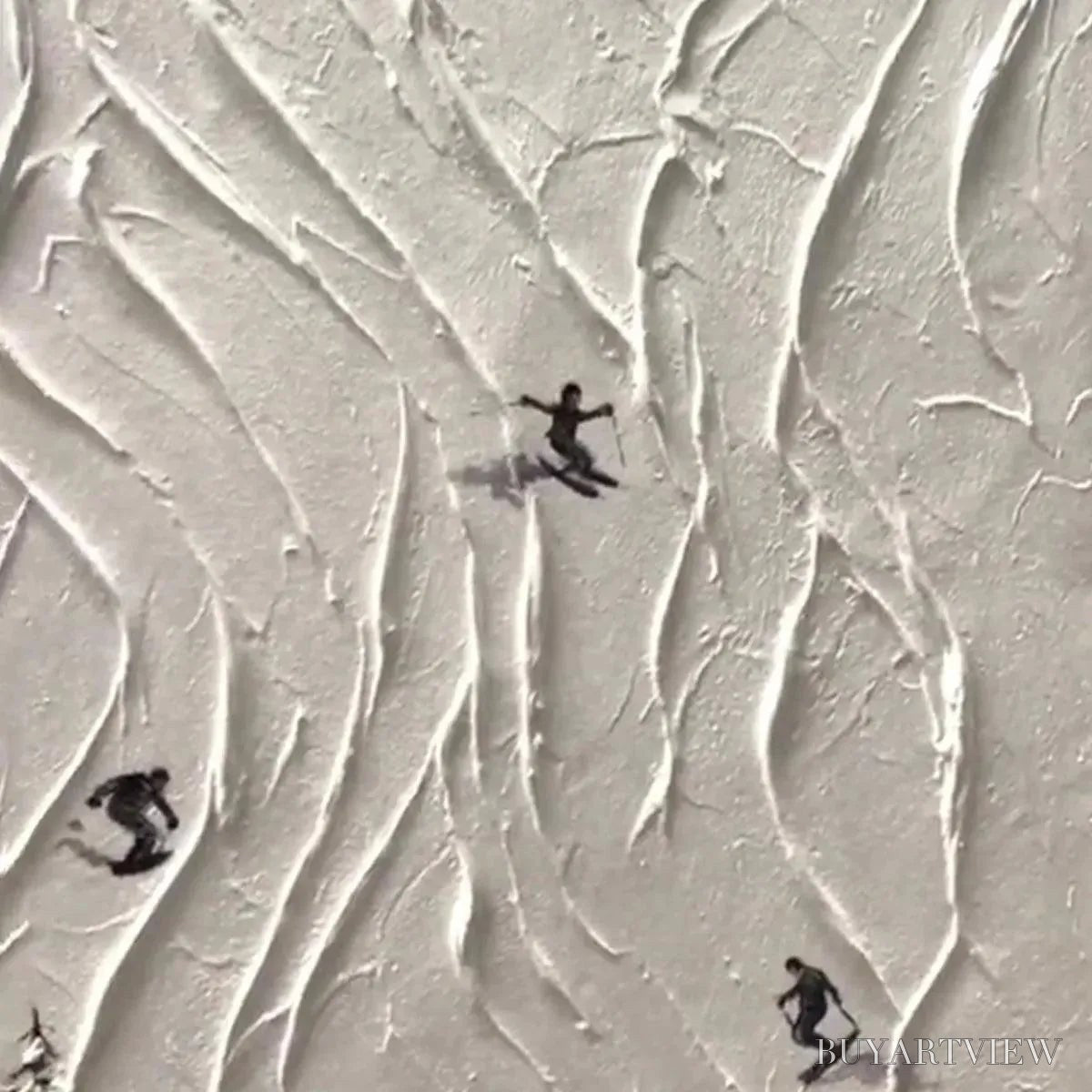 BUYARTVIEW Alpine Slopes – Textured White Skiing Landscape Painting - image 3