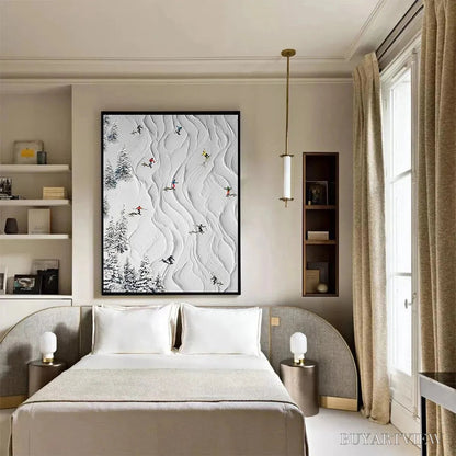 BUYARTVIEW Alpine Slopes – Textured White Skiing Landscape Painting - image 4