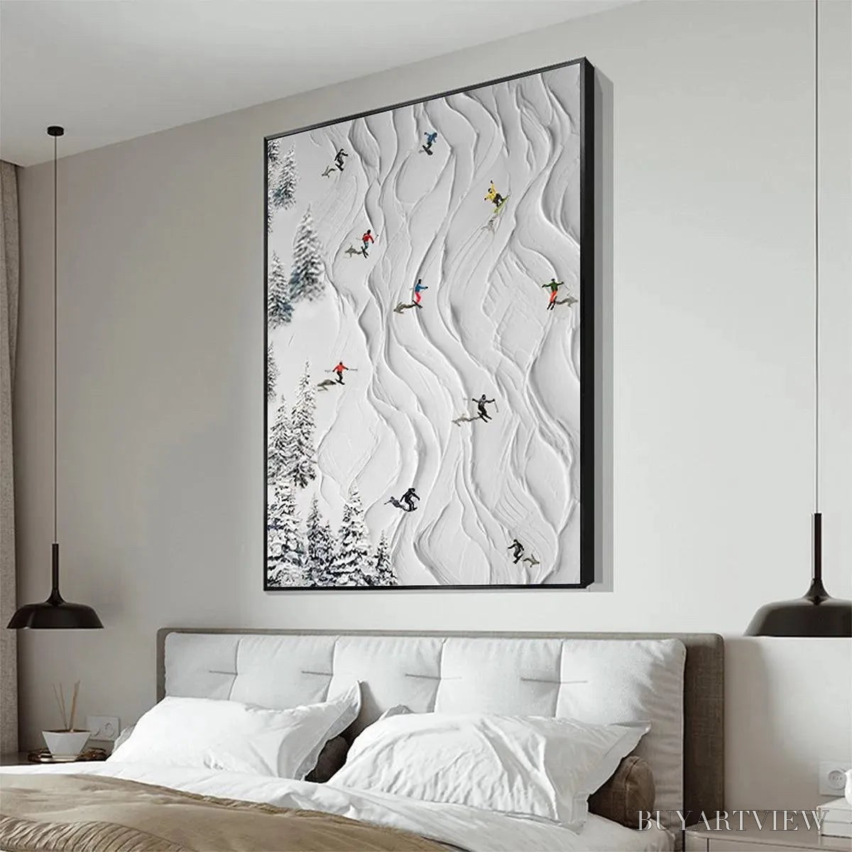 BUYARTVIEW Alpine Slopes – Textured White Skiing Landscape Painting - image 5