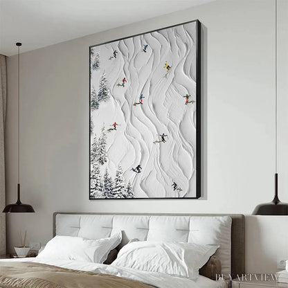 BUYARTVIEW Alpine Slopes – Textured White Skiing Landscape Painting - image 5