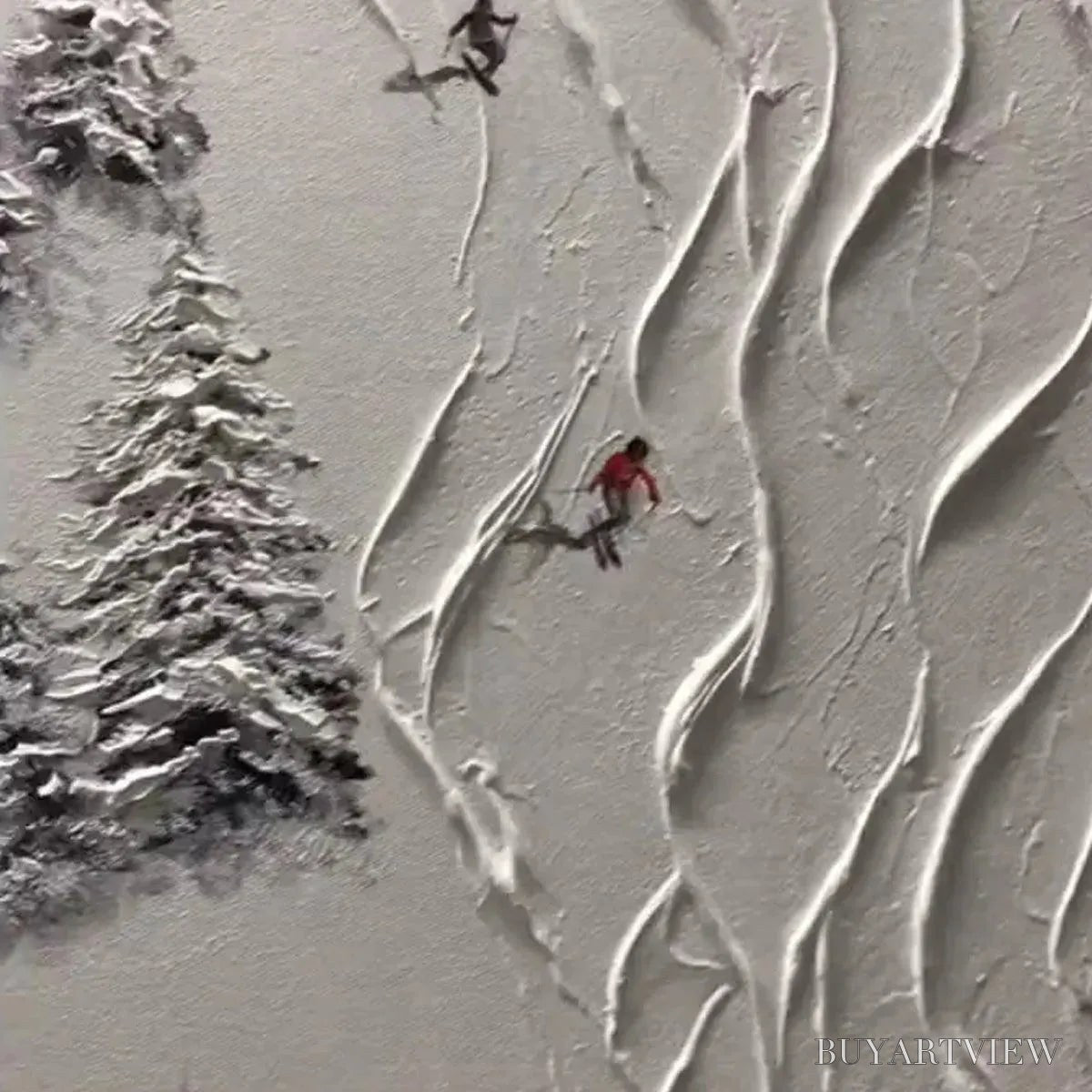 BUYARTVIEW Alpine Slopes – Textured White Skiing Landscape Painting - image 6