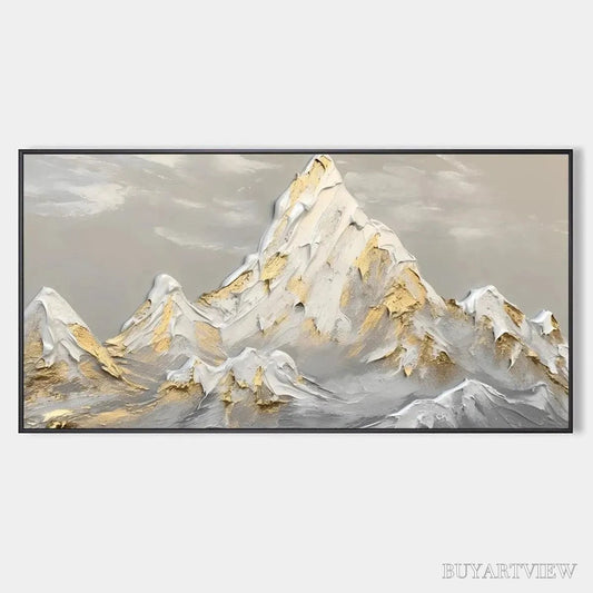 BUYARTVIEW Golden Peaks – Textured Mountain Landscape Painting in Gold and Grey - image 1
