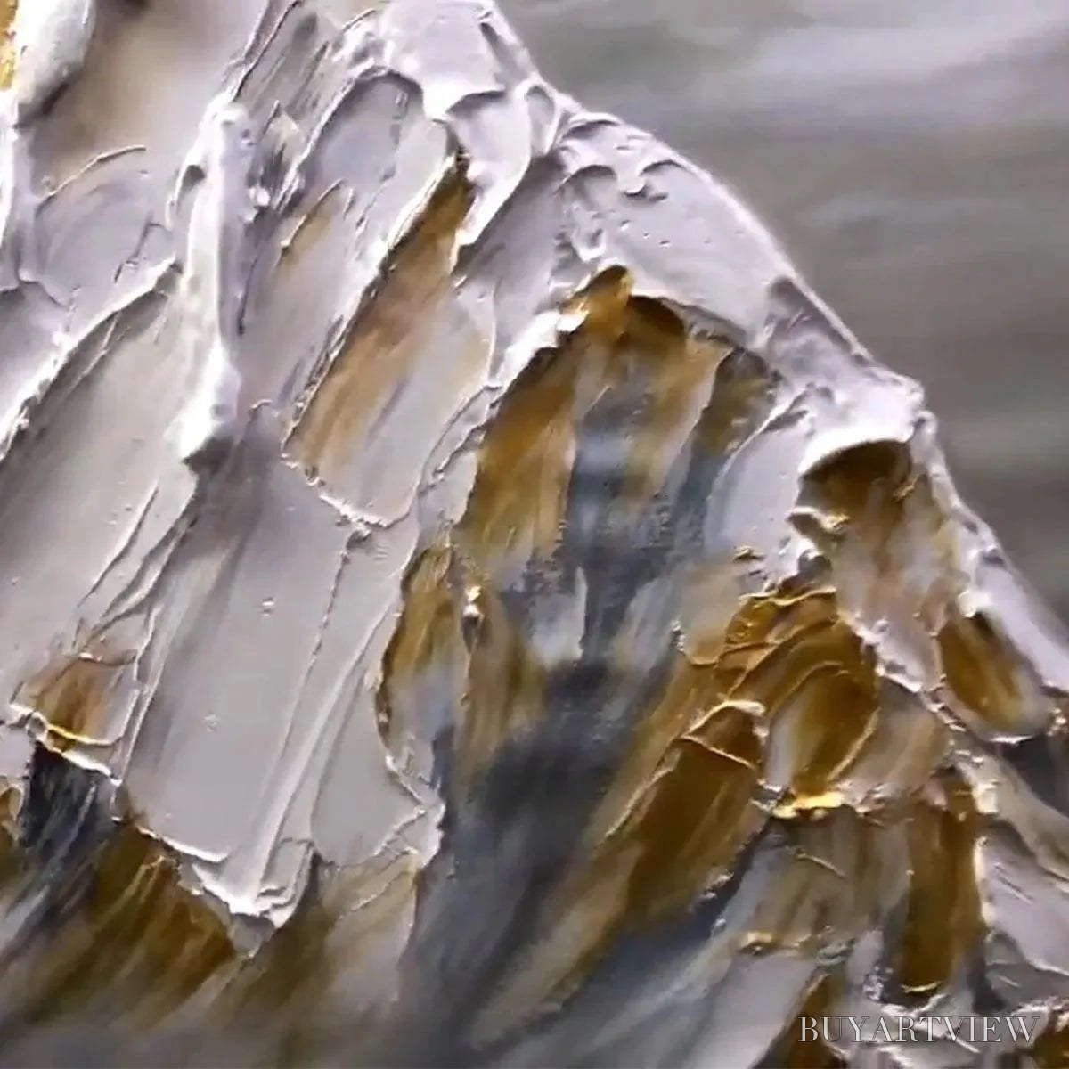BUYARTVIEW Golden Peaks – Textured Mountain Landscape Painting in Gold and Grey - image 3