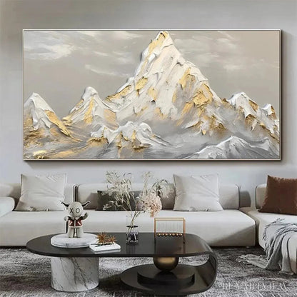 BUYARTVIEW Golden Peaks – Textured Mountain Landscape Painting in Gold and Grey - image 4
