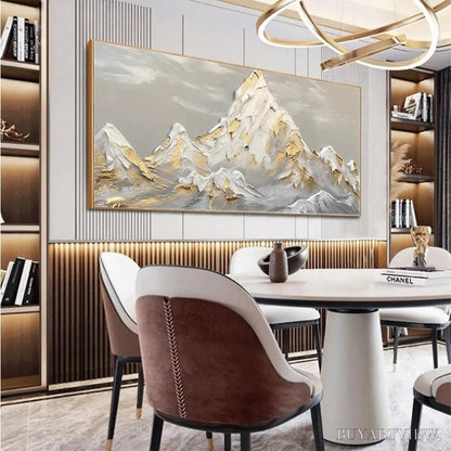 BUYARTVIEW Golden Peaks – Textured Mountain Landscape Painting in Gold and Grey - image 6