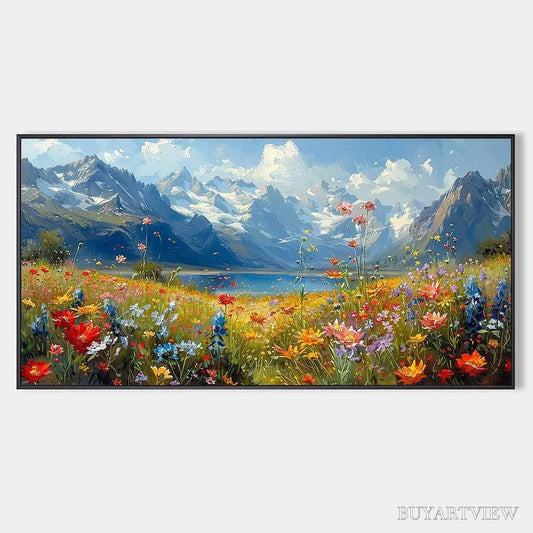BUYARTVIEW Alpine Meadow – Colorful Mountain Landscape Wildflower Painting - image 1