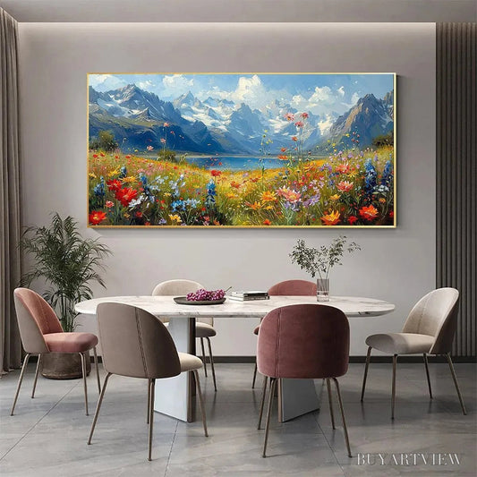 BUYARTVIEW Alpine Meadow – Colorful Mountain Landscape Wildflower Painting - image 2