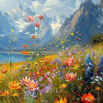 BUYARTVIEW Alpine Meadow – Colorful Mountain Landscape Wildflower Painting - image 3