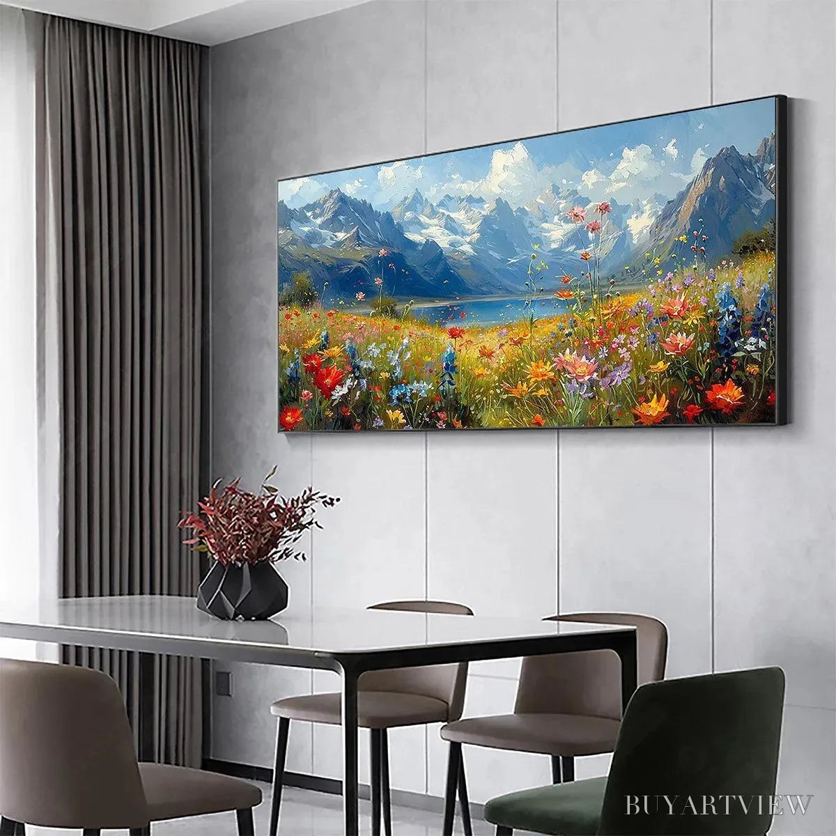 BUYARTVIEW Alpine Meadow – Colorful Mountain Landscape Wildflower Painting - image 4