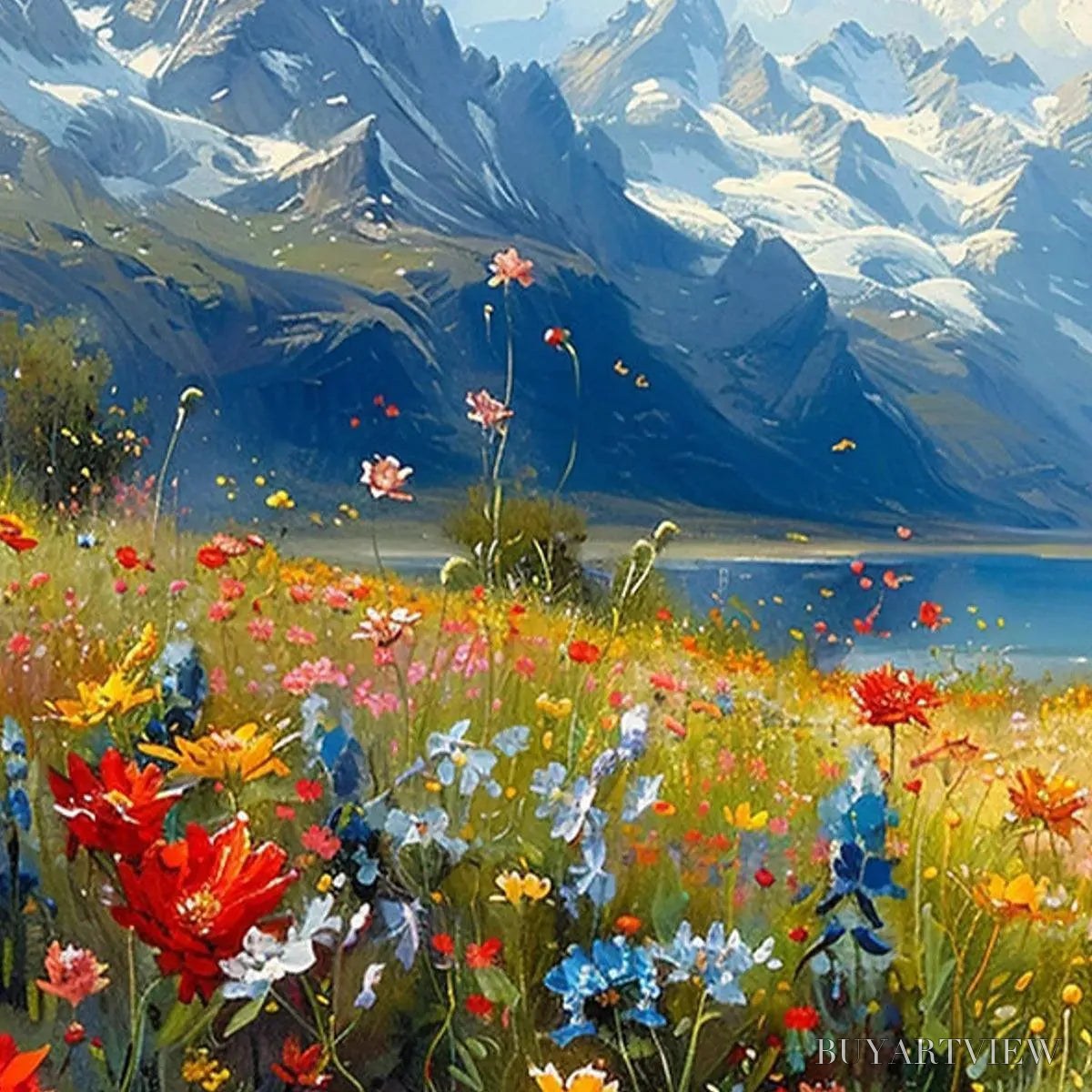 BUYARTVIEW Alpine Meadow – Colorful Mountain Landscape Wildflower Painting - image 6