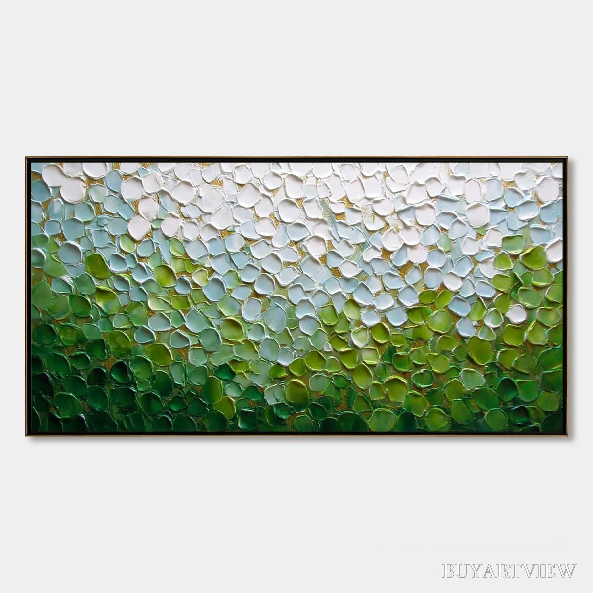 BUYARTVIEW Emerald Petals – Textured Abstract Green & White Impasto Landscape Painting - image 1