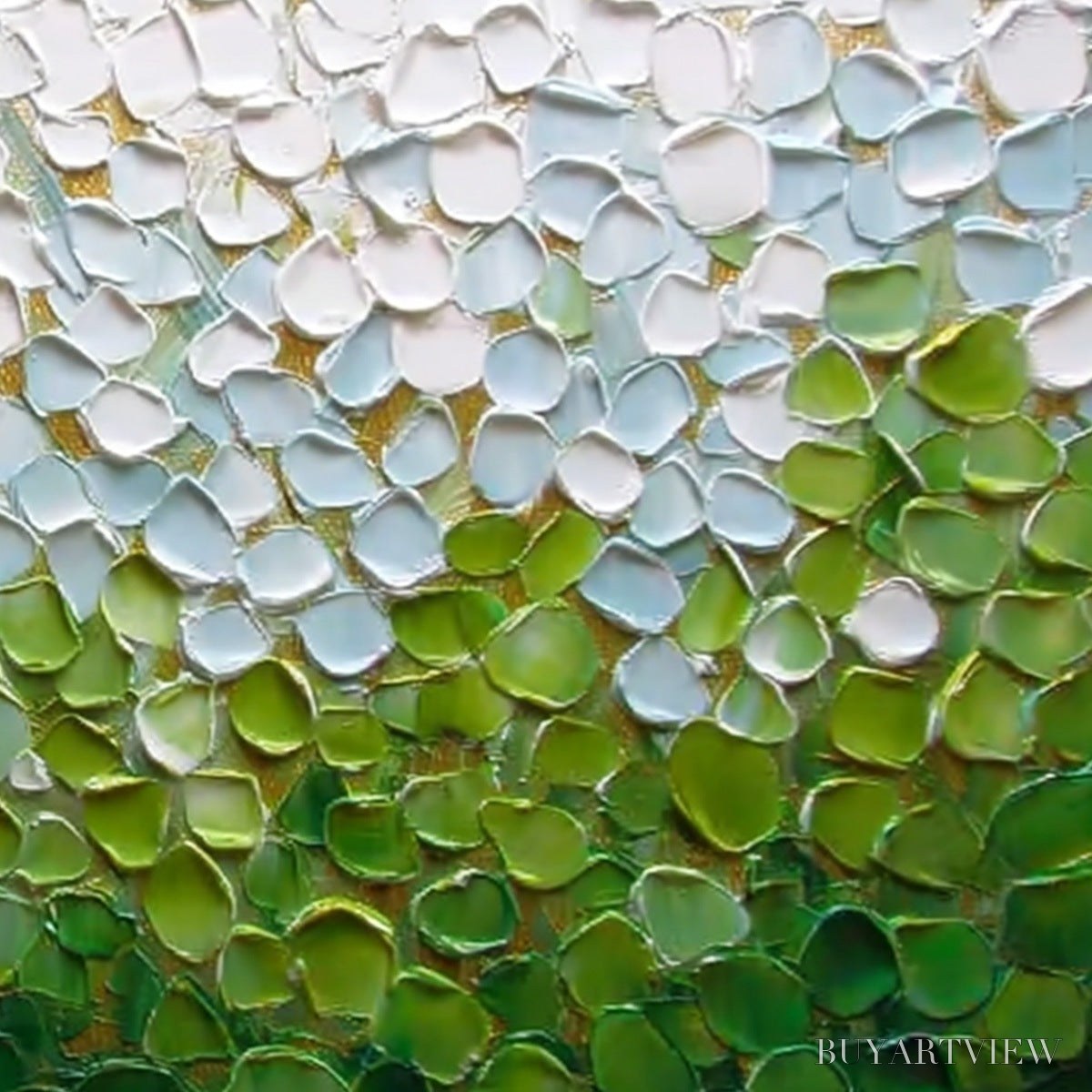 BUYARTVIEW Emerald Petals – Textured Abstract Green & White Impasto Landscape Painting - image 5