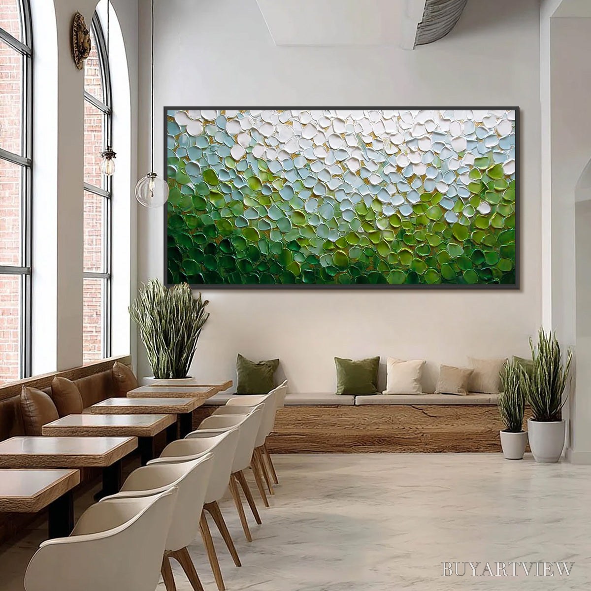 BUYARTVIEW Emerald Petals – Textured Abstract Green & White Impasto Landscape Painting - image 6
