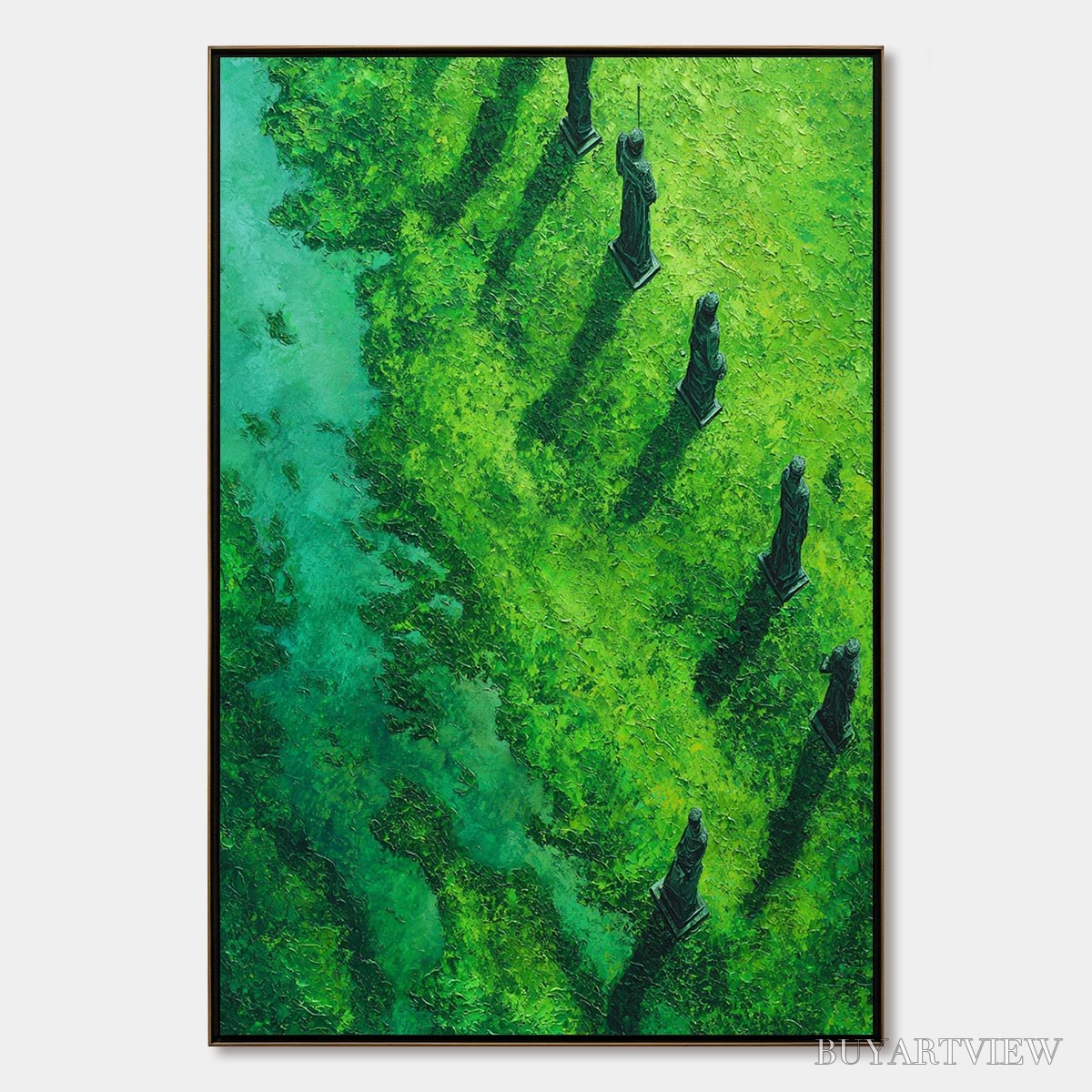 BUYARTVIEW Verdant Guardians – Textured Vertical Abstract Painting of Ancient Sentinels - image 1