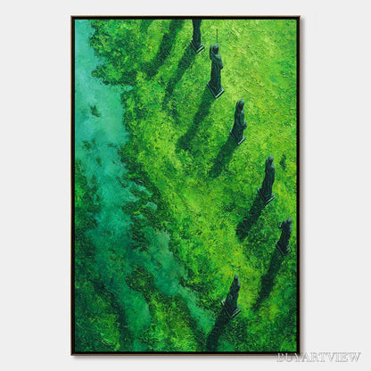 BUYARTVIEW Verdant Guardians – Textured Vertical Abstract Painting of Ancient Sentinels - image 1