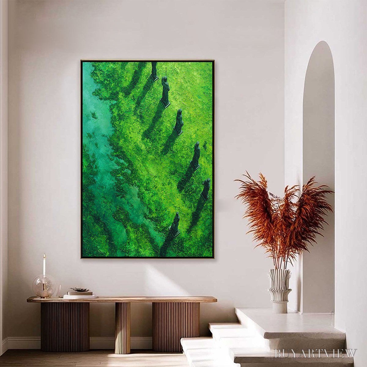BUYARTVIEW Verdant Guardians – Textured Vertical Abstract Painting of Ancient Sentinels - image 4