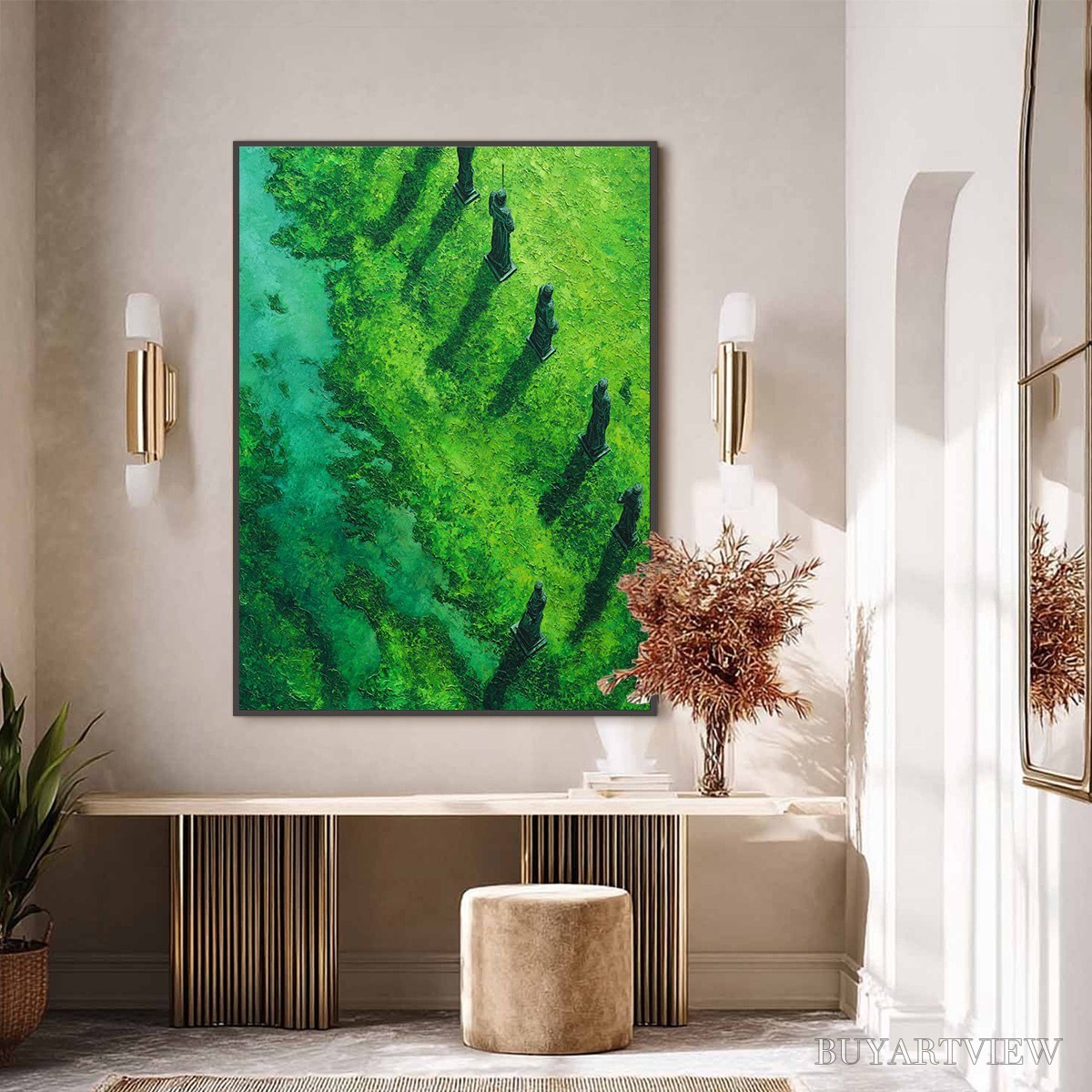 BUYARTVIEW Verdant Guardians – Textured Vertical Abstract Painting of Ancient Sentinels - image 6