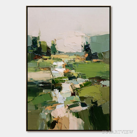 BUYARTVIEW Verdant Path – Textured Abstract Landscape Oil Painting for Modern Home Decor - image 1