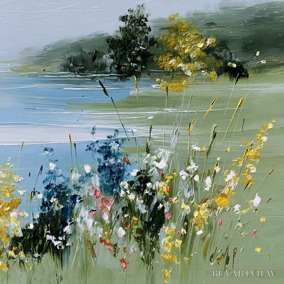 BUYARTVIEW Whispering Meadow – Textured Impasto Wildflower Landscape Painting - image 5