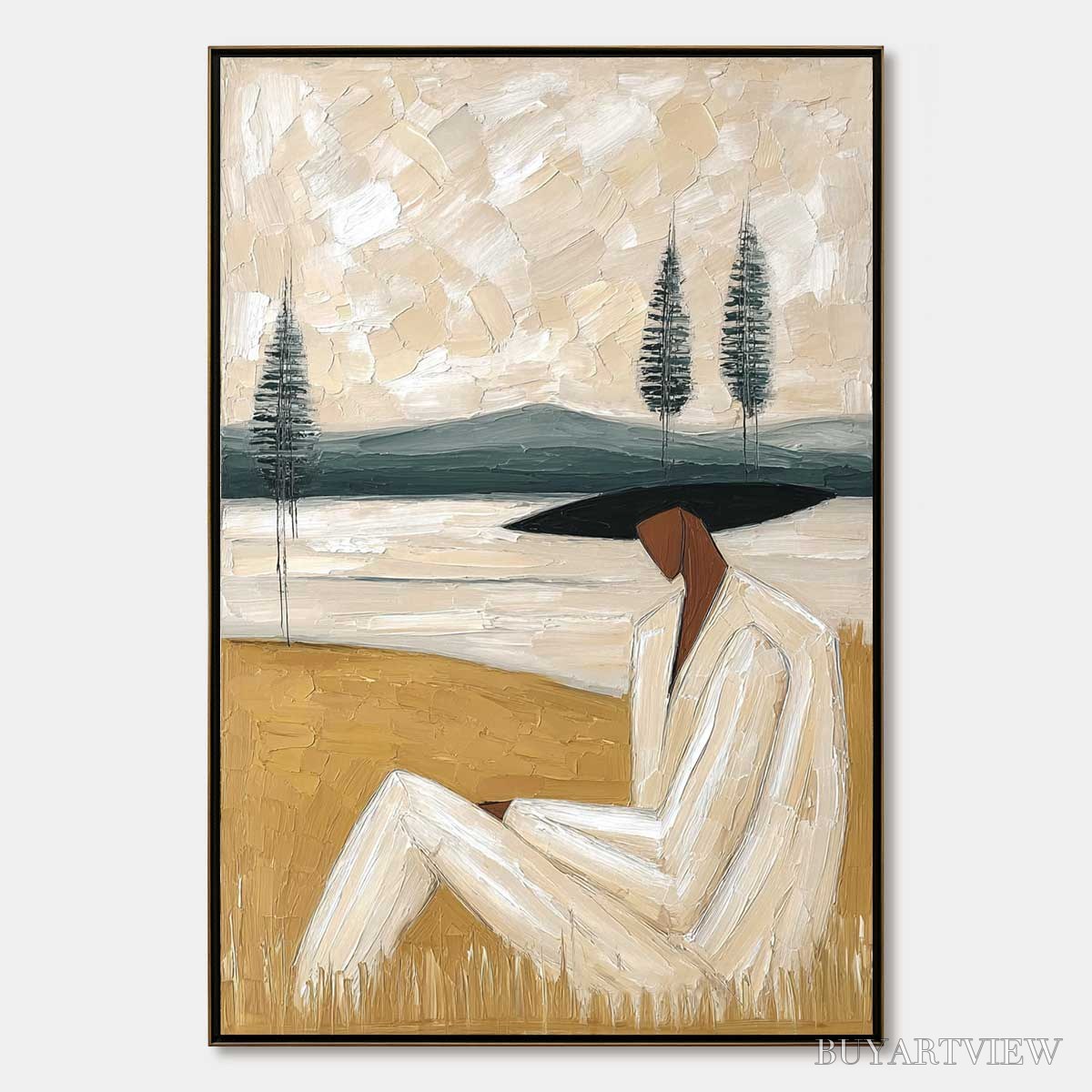 BUYARTVIEW Golden Repose – Textured Figurative Painting of a Woman in a Landscape - image 1