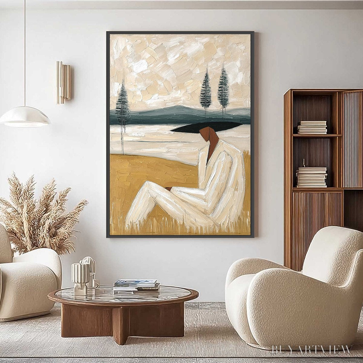 BUYARTVIEW Golden Repose – Textured Figurative Painting of a Woman in a Landscape - image 2