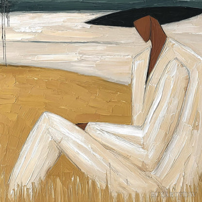 BUYARTVIEW Golden Repose – Textured Figurative Painting of a Woman in a Landscape - image 3