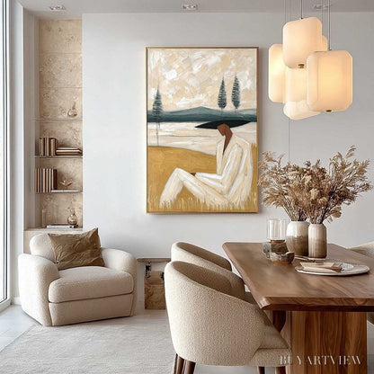 BUYARTVIEW Golden Repose – Textured Figurative Painting of a Woman in a Landscape - image 4