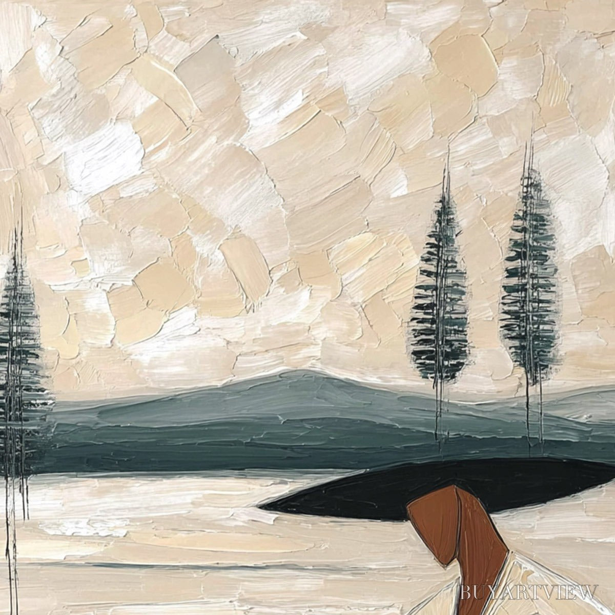 BUYARTVIEW Golden Repose – Textured Figurative Painting of a Woman in a Landscape - image 5