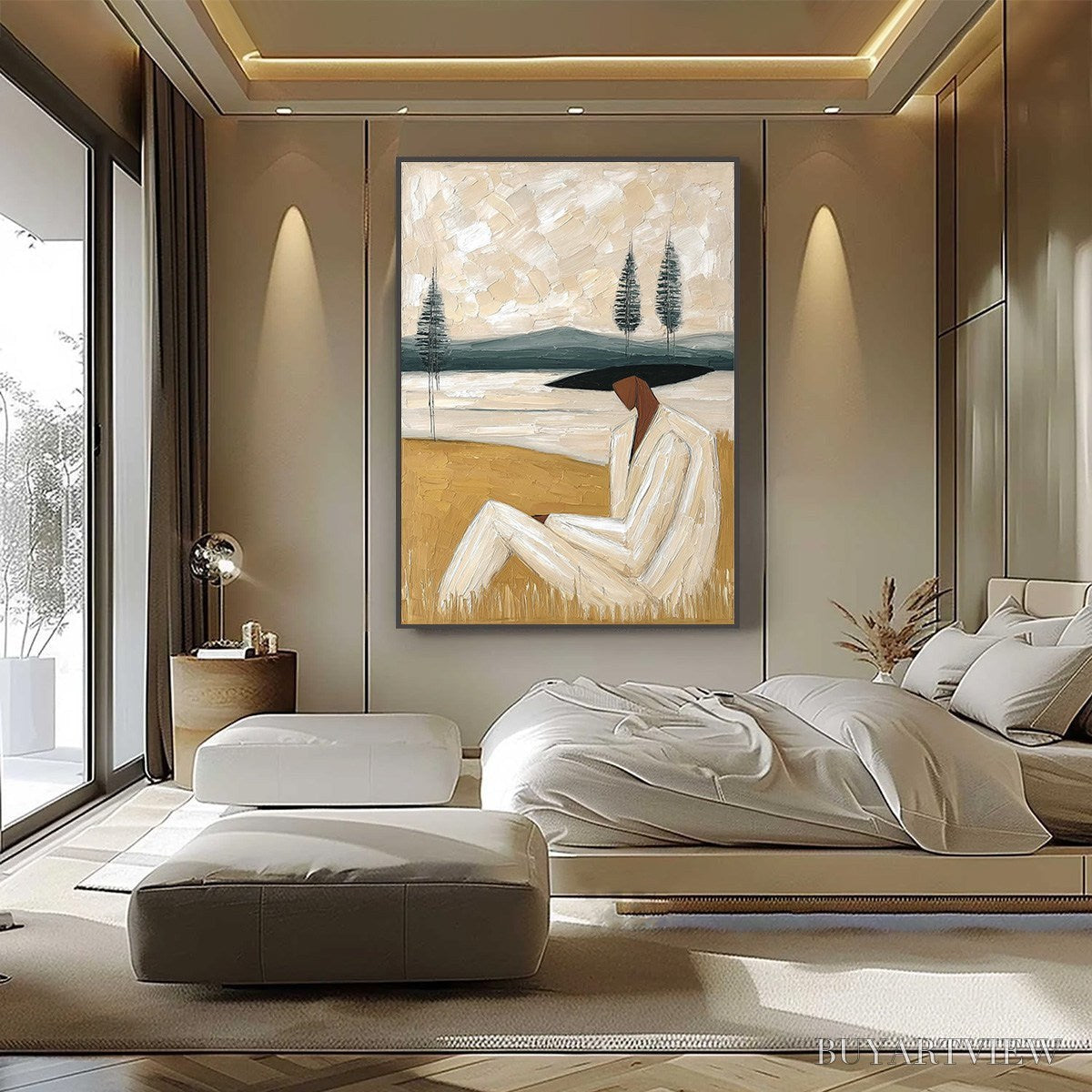 BUYARTVIEW Golden Repose – Textured Figurative Painting of a Woman in a Landscape - image 6