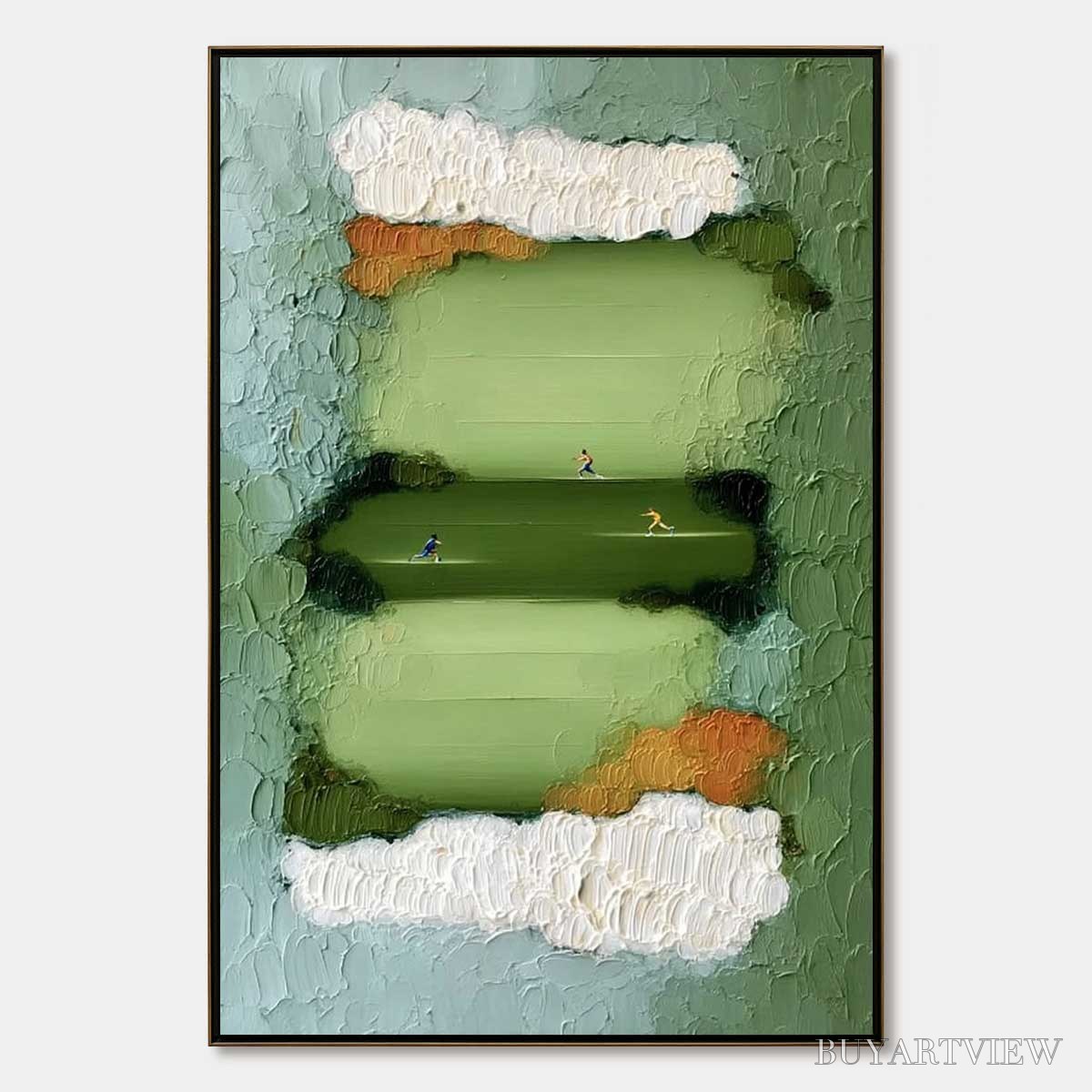 BUYARTVIEW the Long Run – Textured Abstract Green Landscape Painting with Runners - image 1