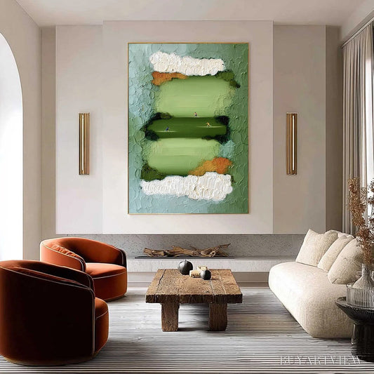 BUYARTVIEW the Long Run – Textured Abstract Green Landscape Painting with Runners - image 2