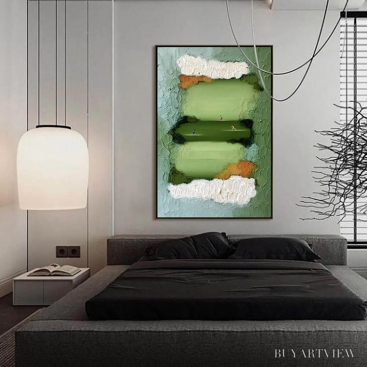 BUYARTVIEW the Long Run – Textured Abstract Green Landscape Painting with Runners - image 4