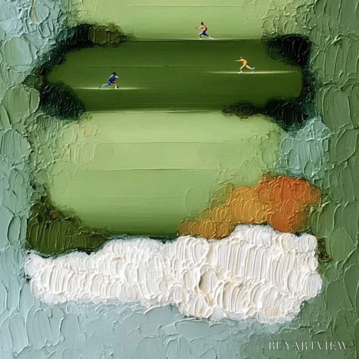 BUYARTVIEW the Long Run – Textured Abstract Green Landscape Painting with Runners - image 5