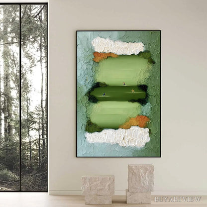 BUYARTVIEW the Long Run – Textured Abstract Green Landscape Painting with Runners - image 6