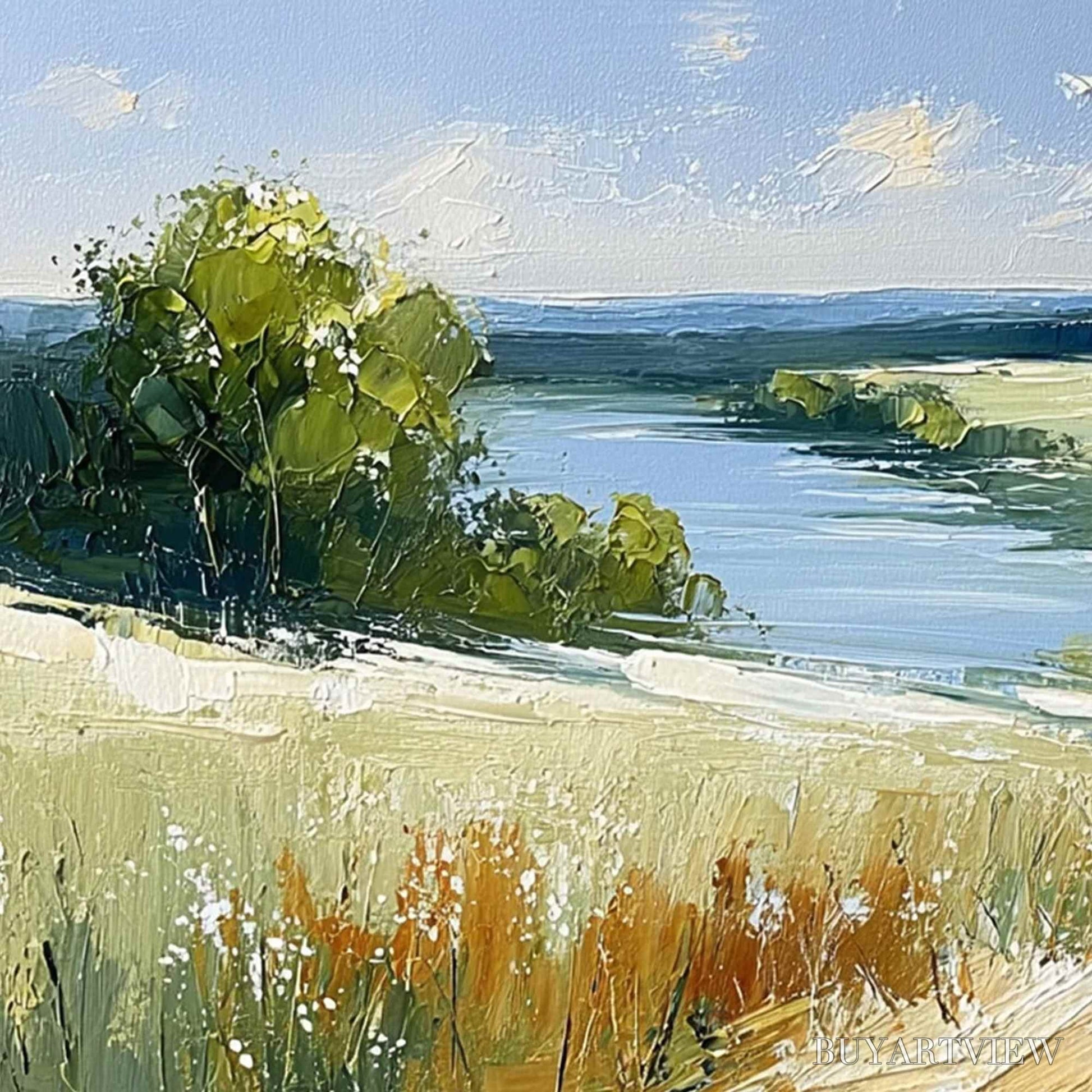 BUYARTVIEW Serene Vista – Textured Palette Knife Countryside Landscape Painting - image 3