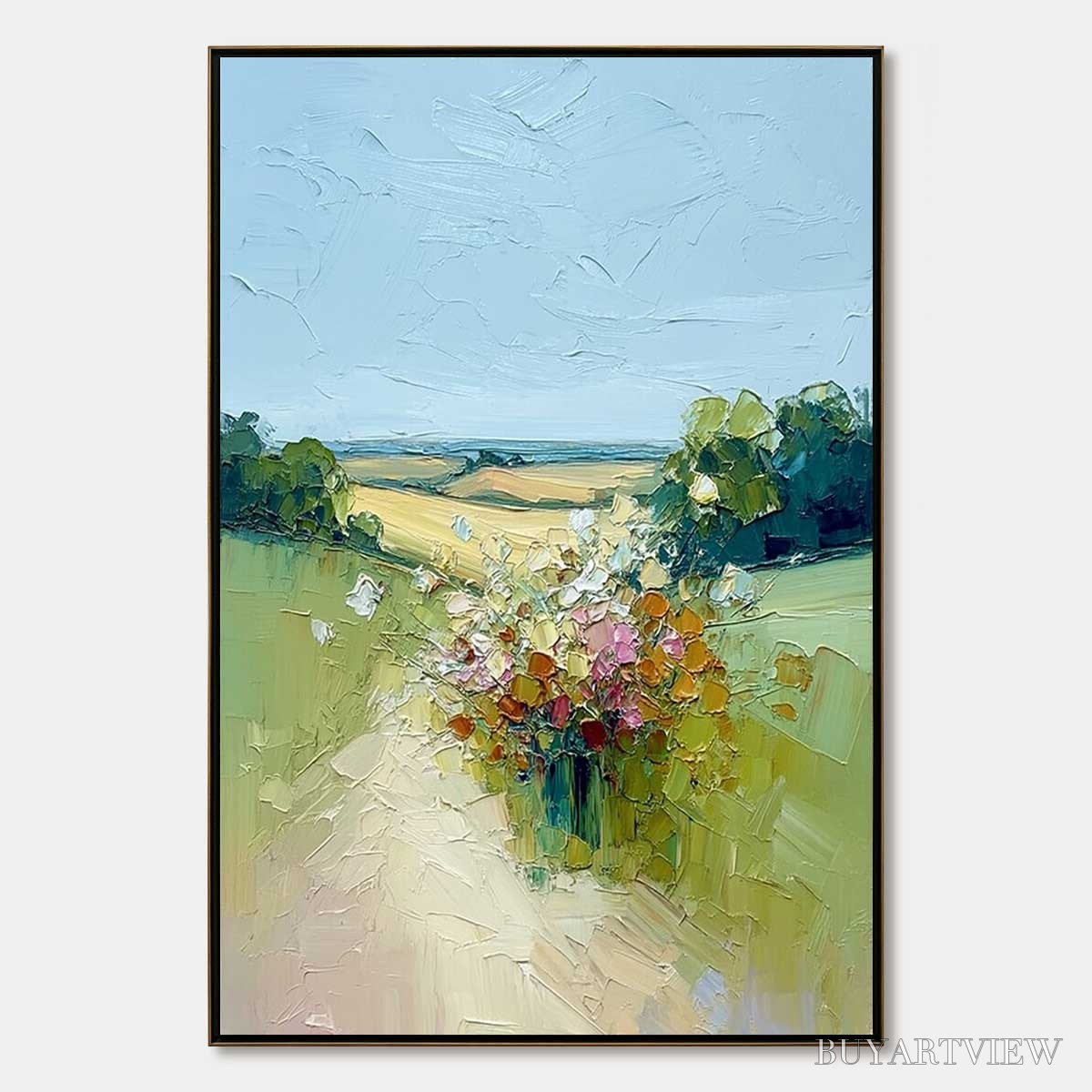 BUYARTVIEW Wildflower Path – Textured Palette Knife Countryside Landscape Painting - image 1