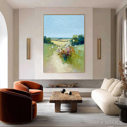 BUYARTVIEW Wildflower Path – Textured Palette Knife Countryside Landscape Painting - image 2