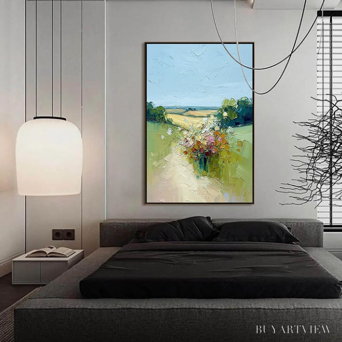 BUYARTVIEW Wildflower Path – Textured Palette Knife Countryside Landscape Painting - image 4