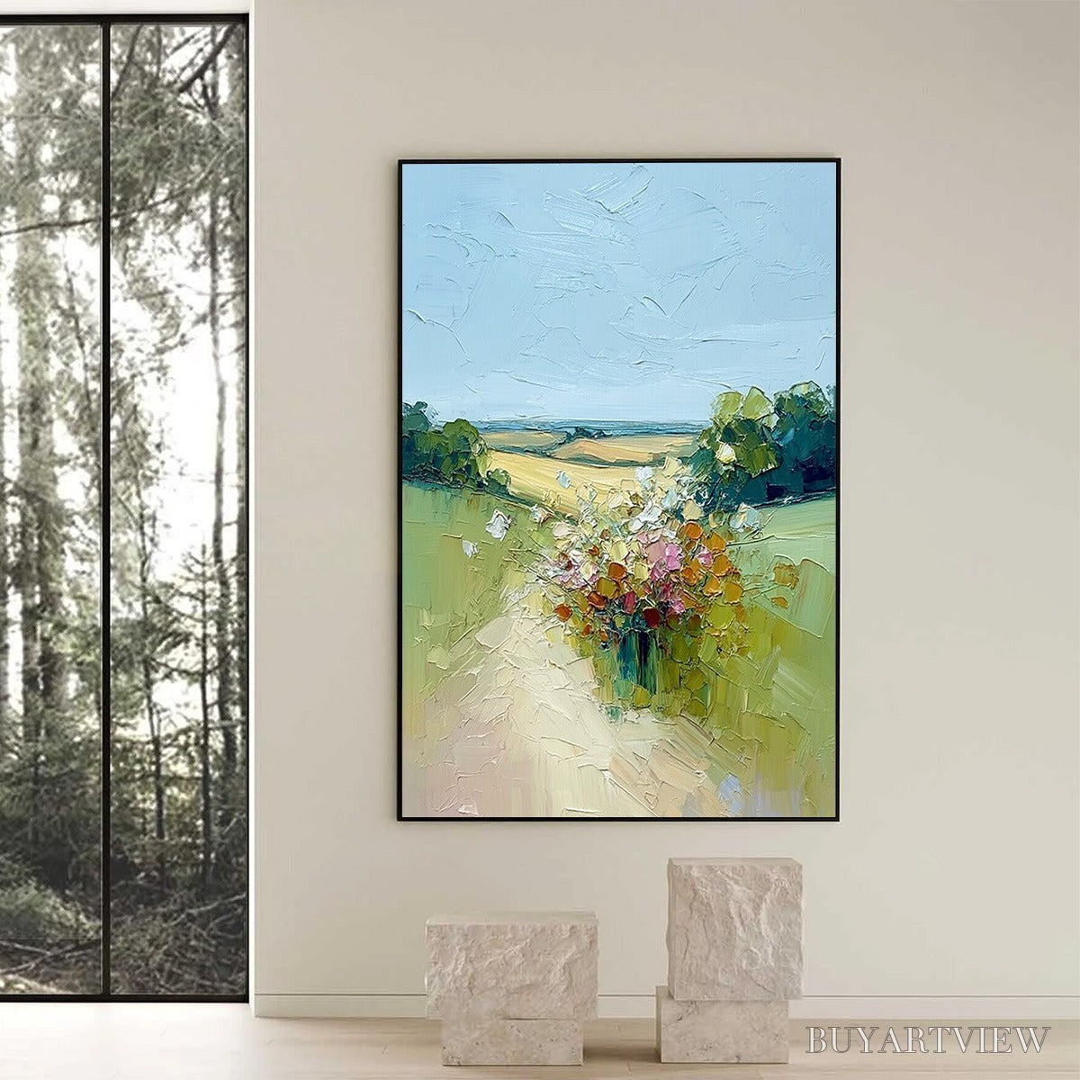 BUYARTVIEW Wildflower Path – Textured Palette Knife Countryside Landscape Painting - image 6