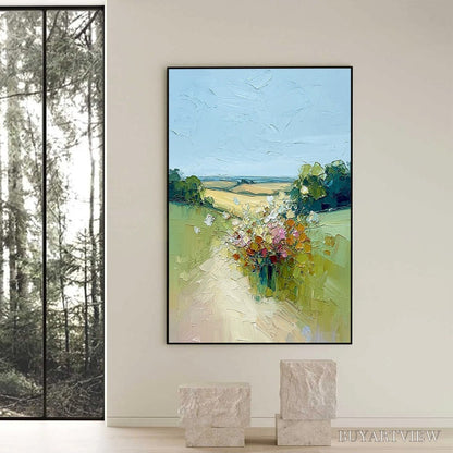 BUYARTVIEW Wildflower Path – Textured Palette Knife Countryside Landscape Painting - image 6