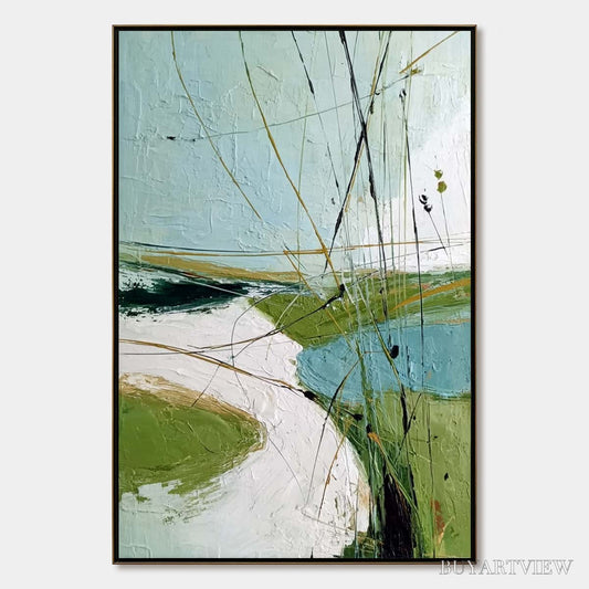 BUYARTVIEW Verdant Path – Textured Abstract Green and White Landscape Painting - image 1