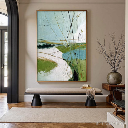 BUYARTVIEW Verdant Path – Textured Abstract Green and White Landscape Painting - image 2