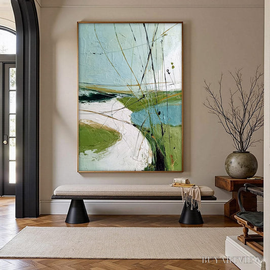 BUYARTVIEW Verdant Path – Textured Abstract Green and White Landscape Painting - image 2