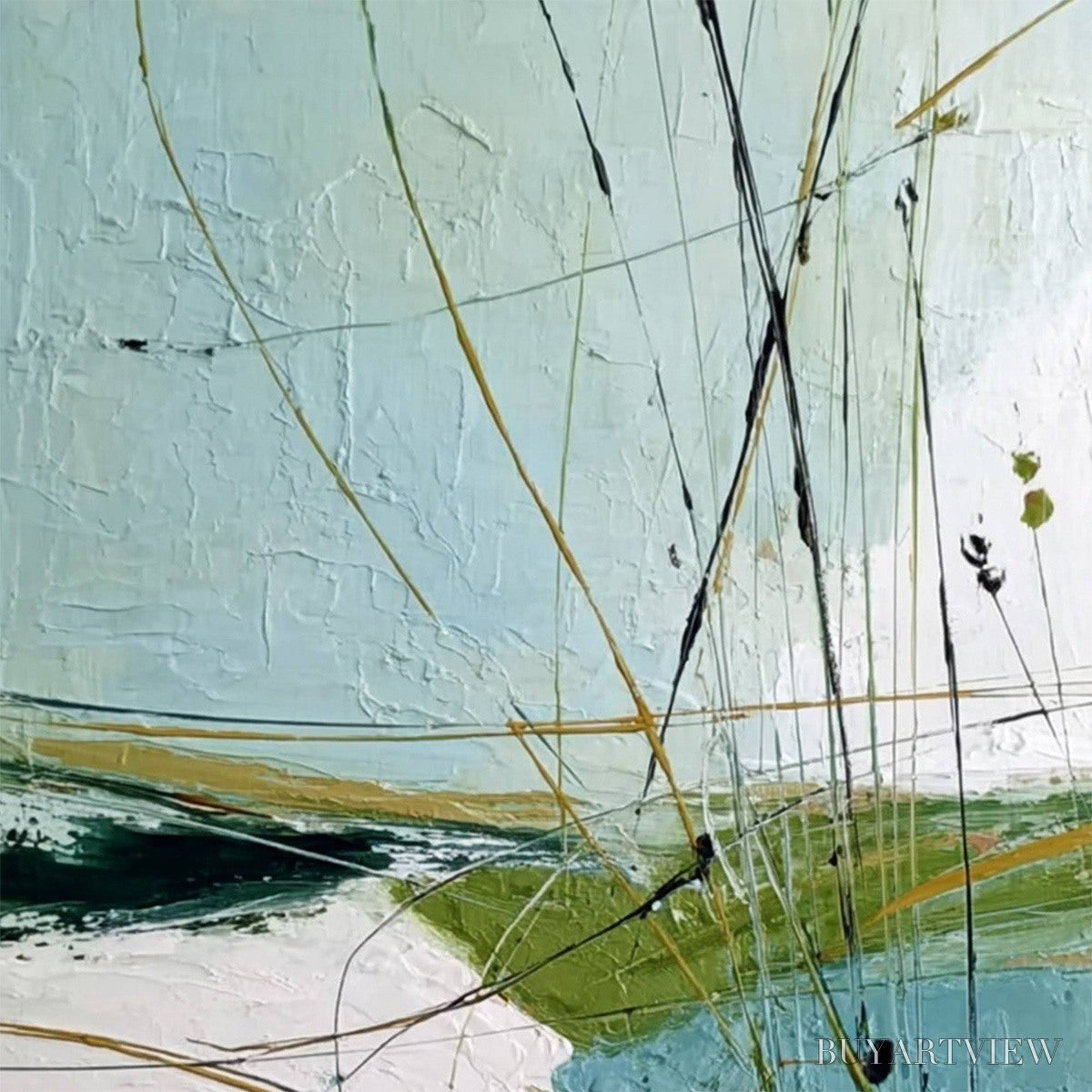 BUYARTVIEW Verdant Path – Textured Abstract Green and White Landscape Painting - image 3