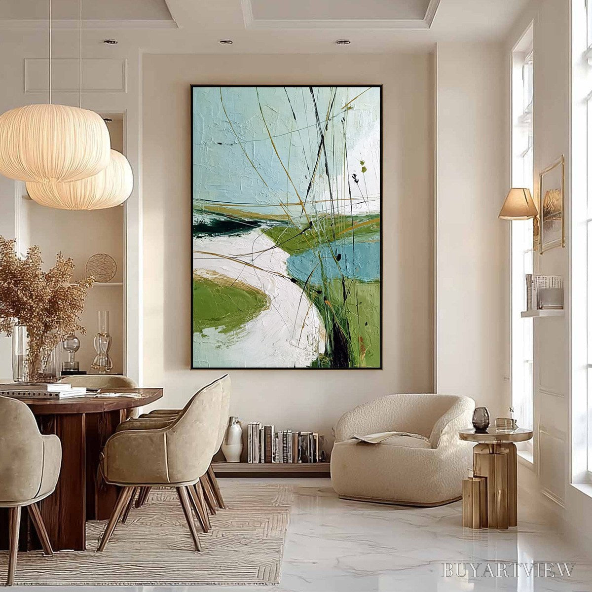 BUYARTVIEW Verdant Path – Textured Abstract Green and White Landscape Painting - image 4