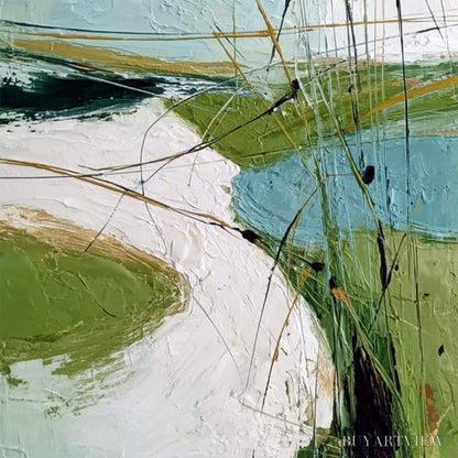 BUYARTVIEW Verdant Path – Textured Abstract Green and White Landscape Painting - image 5