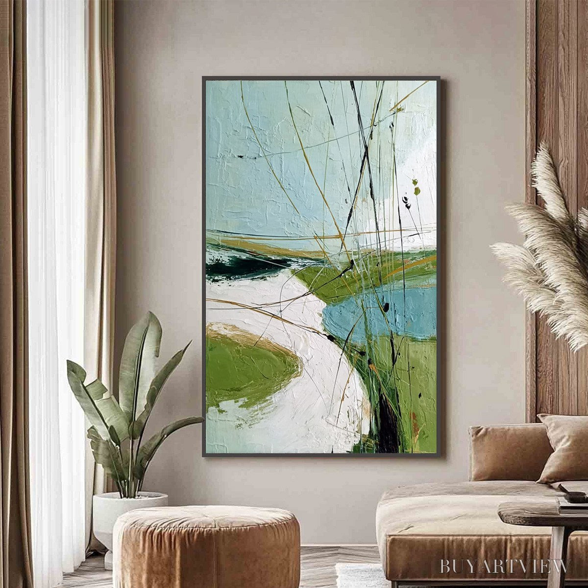 BUYARTVIEW Verdant Path – Textured Abstract Green and White Landscape Painting - image 6